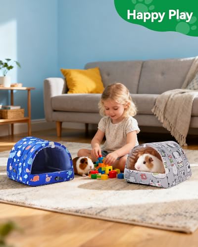2 PCS Guinea Pig Hideout Guinea Pig House Guinea Pig Bed, Washable Hamster House Small Animal Cage Accessories for Mouse Chinchillas Hamsters Hedgehogs Ferrets Bearded Dragons and Rats - color: Dark Blue+Gray, size: 7.8*7in
