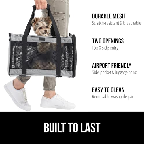 GORILLA GRIP Cat Carrier Travel Bag Up to 15 Lbs, Soft Collapsible Small Dog Carriers, Top and Side Entry Breathable Mesh, Grip Feet on Underside, Cozy Washable Waterproof Pad, Portable Kennel, Gray - color: Gray