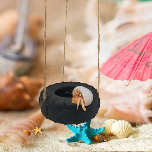 Colours Hermit Crab Tire Swing,Suction Cup Hook Climbing Toy,Hermit Crab Terrarium Accessories - A Must-Have for Any Reptile Amphibian Small Aquatic Animals Lover(Black) - color: Black