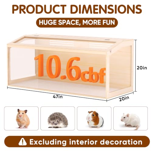 Wooden Hamster Cage, 48inch Large Hamster Enclosure with Openable Top & Stabilized Acrylic for Small Animals, Guinea Pig, Rabbit, Rat, 48" L x 20''W x 20''H Hamster Habitat with Multi-Vent - size: 48.0"L x 20.0"W x 20.0"H