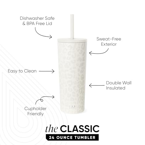 Simple Modern Iced Coffee Tumbler, Insulated | 24oz | Leopard | Reusable Stainless Steel Cup, Travel Mug, Water Bottle with Straw | Cupholder Friendly & Spill Resistant, Cream Leopard - color: Pattern: Cream Leopard, size: 24 Ounces