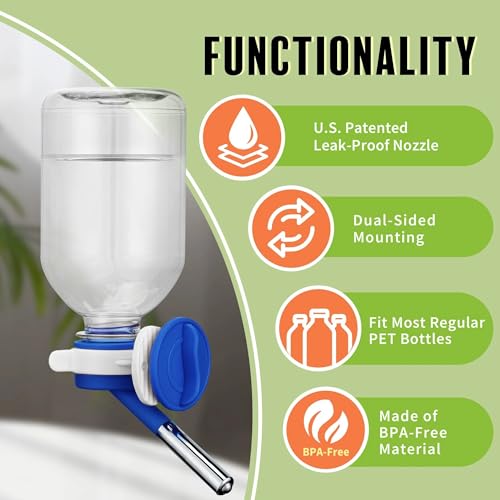 Choco Nose No-Drip Water Bottle Feeder for Guinea Pigs, Hamsters, Bunnies, Ferrets, & Small Pets, 10.2 fl.oz, 300ml - Easy to Install in Cages/Crates, US Patented Leakproof Nozzle 10mm, Blue (C128) - color: C128 Blue, size: Guinea Pigs-Small Bunnies-Ferre
