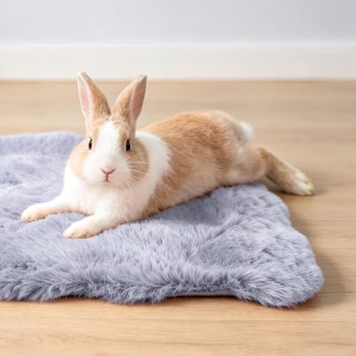 2 Pack Rabbit Mat, Soft Plush Bunny Bedding with Non-Slip Bottom, Washable Fluffy Guinea Pig Cage Liner, Small Pet Sleeping Pads for Hamster, Chinchilla, Gray Blue - color: Grey Blue