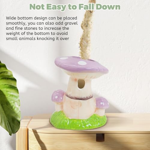 PINVNBY Hamster Water Bottle No Drip Ceramic Automatic Gerbil Water Bottle 80ML Water Dispenser with Mushroom Stand Holder for Gerbils Syrian Hamsters Dwarf Hamsters Mice (Purple) - color: Purple