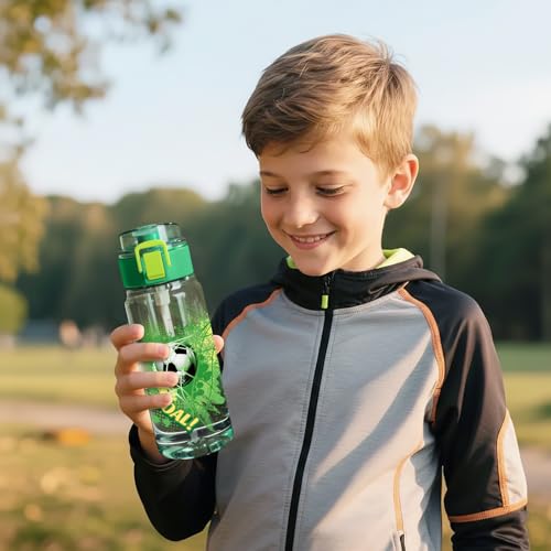 Tritan Kids Water Bottle for School, 18.6 Oz Leakproof Toddler Water Bottle | with a Pop-up Detachbale Straw, 2-in-1, Dishwasher Safe, 1-Pack, Soccer - color: Soccer