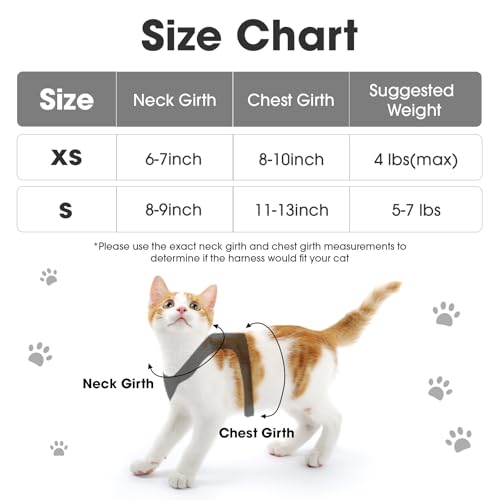 Cat Vest Harness and Leash Set, Escape Proof Kitten Harness Grey XS | Safe Reflective Strips, Adjustable Easy Wear Kitty Harness, Sturdy Clip Buckle, Breathable Mesh , for Kitty Puppy Bunny Walks - color: Grey, size: XS