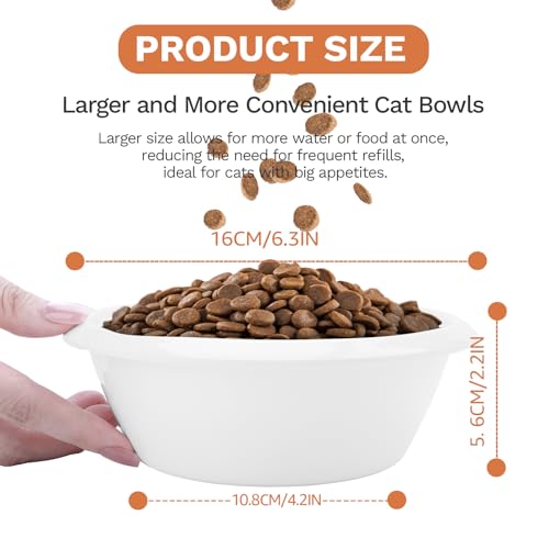 2PCS Cat Bowls Pet Feeding Dish 6.3 Inch, Wide Pet Bowl Pet Feeding Bowl for Indoor Cats, Replacement Food and Water Bowl, Wide Shallow Feeder Bowls for Kitten, Puppy, Rabbit (White) - color: White