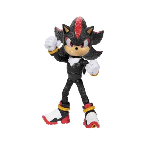 Sonic 3 Movie Action Figures 5-Inch Shadow Collector Toy Figure, Highly Articulated for Boys Girls - Officially Licensed Sonic The Hedgehog 3 Movie Product | Sonic The Hedgehog Movie 5 Inch Action Figure Wave 2 - Shadow (Grin Mouth)