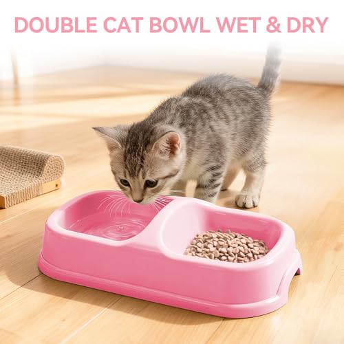 PAWISE Cat Litter Box Set, Small Kitten Starter Kit, Includes Litter Box, Litter Scoop, Double Dish Feeding Bowl, Cat Mouse Toy, Kitty Ball Toy, Pink - color: Pink