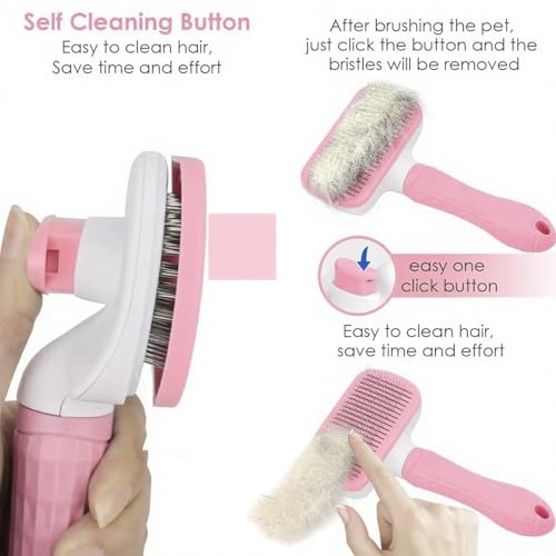 Self-Cleaning Slicker Brush, Dog Cat Bunny Pet Grooming Shedding Brush, Easy to Remove Loose Undercoat, Pet Massaging Tool Suitable for Pets with Long or Short Hair (Baby Pink) - color: Baby Pink