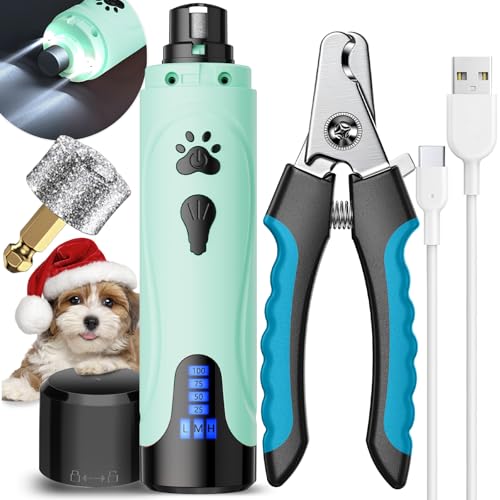 Dog Nail Grinder, Dog Nail Trimmers and Clippers Kit, Super Quiet, Rechargeable, for Small Large Dogs & Cats Toenail & Claw Grooming,3 Speeds - color: Minty Breeze