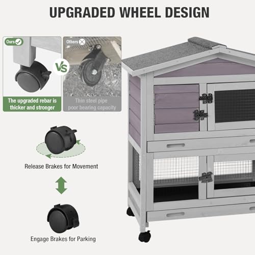 Indoor/Outdoor Rabbit Hutch with Pull-Out Tray, Weatherproof Bunny Cage & Attached Run - Also for Chickens (Grey, L) - color: Light Grey