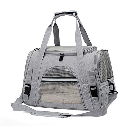Cat Carrier Bag, Airline Approved Soft Carrier for Cats & Small Dogs | Airline approved pet carrier for pets under 15lb, breathable mesh with privacy cover, lightweight, foldable & washable - color: grey