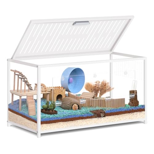 Large Metal Hamster Cage - Chew Proof Syrian Hamster Cage & Habitat with Acrylic Panels, Top Open, Breathable, Big Hamster House for Gerbils, Guinea Pigs, 40.5 x 20.4 x 22 Inch, White