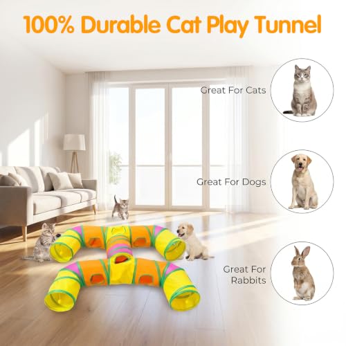 1 Pack Cat Tunnels for Indoor Cats, Foldable Cat Tunnels for Indoor Cats, Large Cat Play Tunnel with Play Ball & Peephole, Tear-Resistant Polyester Pet Tube for Kittens Puppies Rabbits