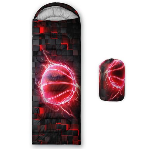 HOSIMA Dear Hunting Pattern Cold Weather Sleeping Bags for Kids Adults. | Black Light Weight Waterproof Sleeping Bags for Outdoors Hiking - color: Red-black
