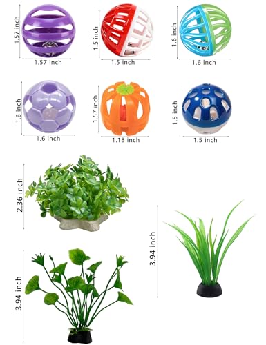 9 Pack Reptile Play Balls and Plant for Bearded Dragons Leopard Geckos | BPA‑Free, Wear‑Resistant Polished Burr‑Free Edges, Faux Foliage with Weighted Bases for Reptile Terrarium