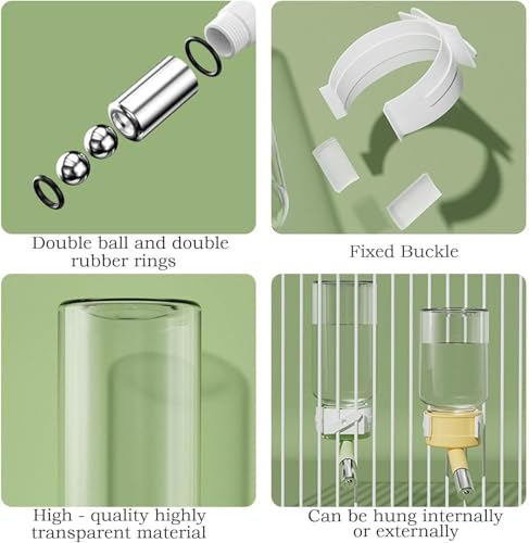 Hamster Water Bottle for Glass Tanks & Wire Cages - Dual Ball-Bearing & Dual Silicone Gaskets Leakproof Design (2 Stainless Steel Balls) 4.06oz - Fits Hamsters/Mice Under 250g - color: yellow