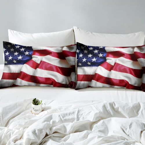 Erosebridal United States Sheet Set Teens American Flag Fitted Sheet Twin, Blue Red Bedding Set Geometric Stripes Bed Sheet with Deep Pocket, 3 Pcs with 1 Fitted Sheet, 1 Flat Sheet, 1 Pillow Case - color: Style 18, size: Twin