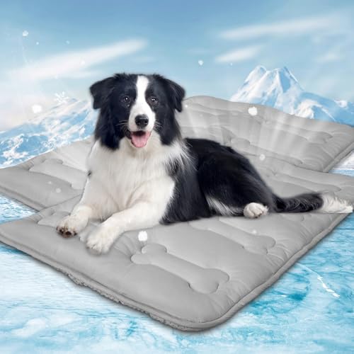 Summer Dog Cooling Mat 2 Pack, 30" x 19" Cooling Mat for Dogs Medium | Machine Washable, Thickened, Indoor Outdoor Non-slip Dog Mat for Crate, Floor, Sofa, Car, Grey - size: 30 x 19 Inch