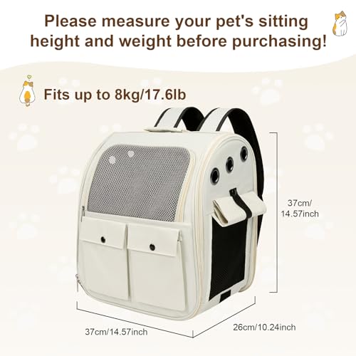Airline Approved Cat Carrier Backpack - Ventilated Breathable Mesh for Small Dogs & Cats (15lbs), Soft Sided Dog Backpack for Hiking, Camping, Travel & Vet Visits with Padded Straps (White) - color: White