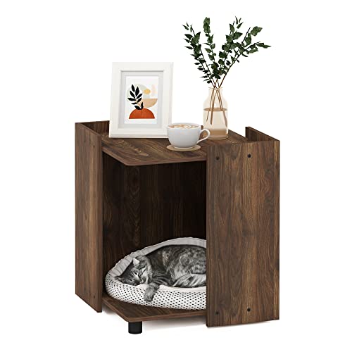 Furinno PELI Cat Litter Box Enclosure, 17" Square Hidden Litter Box Furniture with Open Storage, Wooden Pet House, Easy Assembly, for Living Room, Columbia Walnut - color: Columbia Walnut, size: Cube