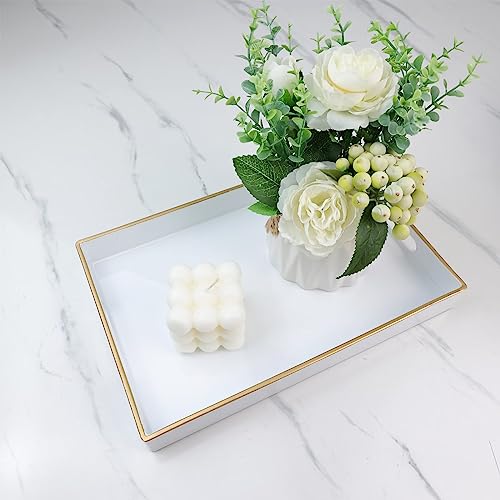 Spsyrine White Bathroom Vanity Tray with Handles for Dresser Tops, Countertop, Perfume Decorative Tray, 11.8” * 7.87” *1.37” - color: White