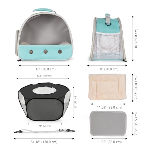 2-Pack Guinea Pig Carrier Backpack and Playpen with Lid, Breathable Pet Pen Excercise Fence, Portable Travel Cage for Bunny, Bearded Dragon, Rabbits, Hamster, Chinchillas, Sugar Glider, Squirrel - color: Green