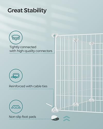 SONGMICS Pet Playpen, Small Animal Cage, Pet Fence with Cable Ties, DIY Metal Enclosure for Guinea Pigs, Hamsters, Rabbits, Hedgehogs, White ULPI001W01 - color: White, size: 48.4"L x 24.8"W x 16.1"H, style: 12 Panels