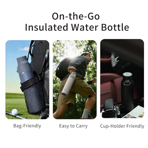 24oz 316L Stainless Steel Insulated Water Bottle | Smooth-flow oval spout, One-hand flip lid, Easy carry handle, Easy to clean, Sweat-proof exterior, Khaki - color: Khaki