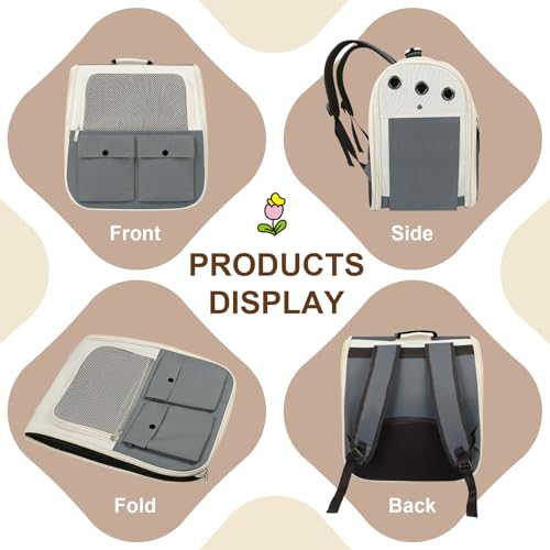 Airline Approved Cat Carrier Backpack - Ventilated Breathable Mesh for Small Dogs & Cats (15lbs), Soft Sided Dog Backpack for Hiking, Camping, Travel & Vet Visits with Padded Straps (Grey) - color: Grey