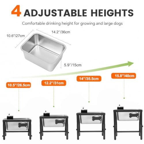 2.8 Gallon Elevated Large Dog Water Bowl, Automatic Dog Water Bowl Dispenser, 4 Adjustable Height Raised Dog Bowl Stand for Large Breed Relief Joint Pressure, Easy Clean for Indoor & Outdoor Uses - size: 360 oz