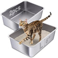 Stainless Steel Litter Box 2 Pack, Large Metal Litter Box | 20"x14"x6", Easy to Clean, Non Stick No Smell Cat Litterbox for Cats/Kitty - size: 2 Pack-Large (19.7"×13.8"×6")