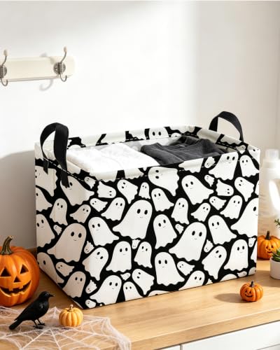 Essme Rectangular Halloween Basket,Ghost Storage Bins Organizer with Handles for Room Decor, Gift Basket.(Black Cute Ghost) - color: Heidikeaiyl