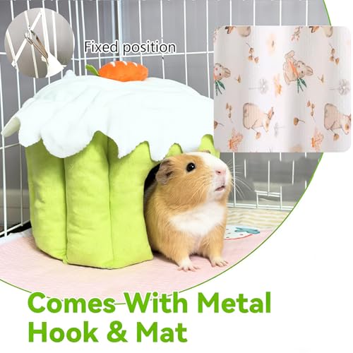 Guinea Pig Hideout, Warm Bunny House, Washable Winter Dwarf Rabbit Bed for Hamster, Chinchilla,Hedgehog, Ferret & Other Small Animals (Green-L) - color: Green, size: L：13.8 × 13.8 × 13 in （35 x 35 x 33 cm）