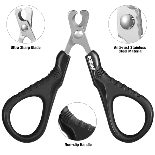 JAZZZNAP Cat Nail Clippers, 2Pcs Pet Nail Trimmers, Black | Pet Nail Cutter for Cat, Puppies, Birds, Curved and Flat Tips, Non-Slip Handle