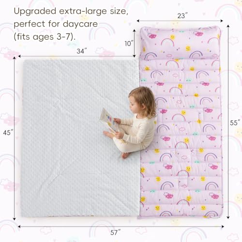 david's kids Minky Toddler Nap Mat with Pillow and Minky Fleece Blanket, 55"x23",Ultra Soft Slumber Bags for Kids, Perfect for Preschool, Daycare, Kids Sleeping Bags with Rollup Design, Rainbow - color: Rainbow
