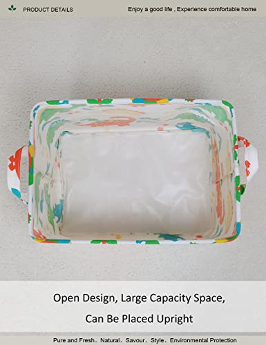 Rectangular Dinosaur Laundry Storage Bin for Adults and Kids | Damp resistant canvas fabric, sturdy stitched carry handles, foldable design organizes closet and playroom daily supplies - color: Dinosaur paradise