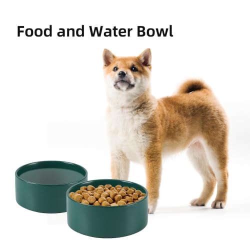 Havniva Ceramic Dog Bowls, 6.1” Dog Food and Water Bowl, Pet Feeding Bowl | Dog Food Bowl for Small Dogs, Food-Grade Ceramic, Dog Water Bowl with Non-Slip Rubber Base, Large Capacity, Dishwasher Safe - color: Matte Dark Green, size: 6.1" - Bowl