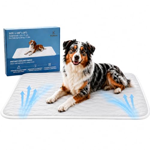 Ruikoo Cooling Dog Mat for Large Dogs, 48" x 28" Self Cooling Dog Pad with Q-Max >0.5, Breathable Washable Non-Slip Orthopedic Dog Bed, Gel-Free Crate Mat for Floor, Sofa, Car & Home - size: Large(48" x 28")