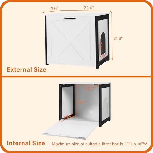 Dwanton Cat Litter Box Furniture Hidden, Cat Litter Box Enclosure, Reversible Entrance Can Be on Left or Right Side, Indoor Cabinet, Wooden Washroom, End Table, Nightstand, White, 23.6" L - color: White, size: 23.6 x 19.7 x 21.7 Inches
