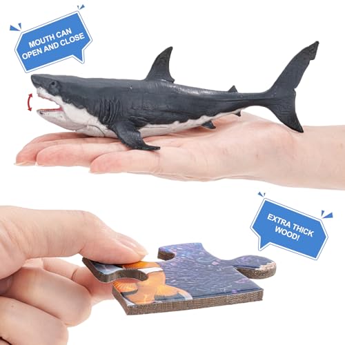 81PCS Large Realistic Ocean Sea Animal Toys with 20" Floor Puzzles for Kids, Kids Solid Ocean Animals Figuress Includ Shark,Octopus,Starfish,Sea Turtle for Toddler Boys Girls Birthday Gifts