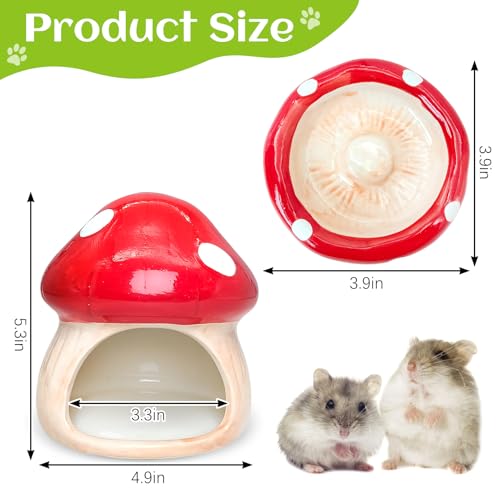 BNOSDM Ceramic Hamster Hideout and Food Bowl Set Cute Mushroom Shape Hamster House and Habitat Cool Hamsters Hide Suitable for Syrian, Mice, Dwarf Hamsters, Gerbils (Red) - color: Red Hideout Duo