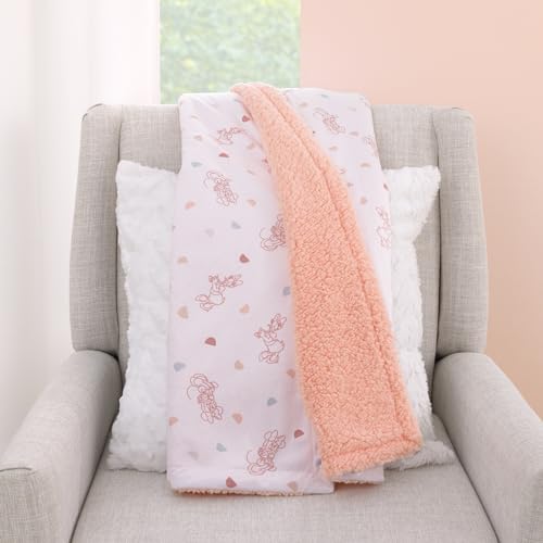 Disney Minnie Mouse White, Light Blue, and Peach Super Soft Sherpa Baby Blanket with Daisy Duck - color: Minnie Mouse White, Light Blue, and Peach