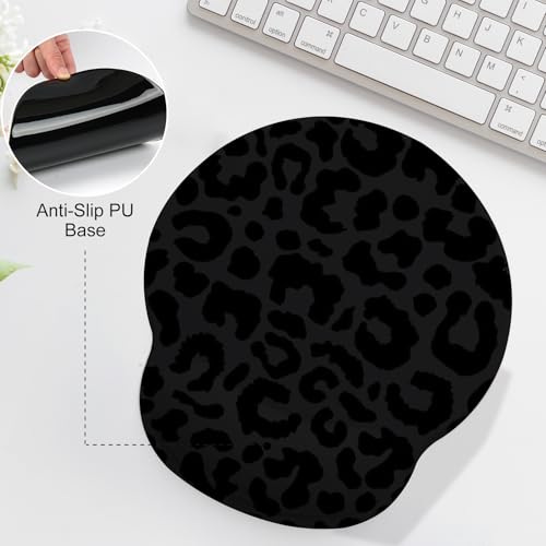 Black Leopard Mouse Pad with Gel Wrist Support, Smooth Surface Ergonomic Mouse pad, Non-Slip Pain Relief Desk Mat for Gaming, Work & Office Desktop - color: Black Leopard