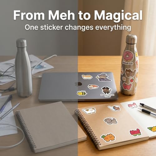TheClover 150Pcs Creative Cat Sticker Set - Funny Food & Costume Kitty Decals, Quirky Designs with Sushi, Astronaut, Unicorn & More, Waterproof Self-Adhesive for Laptop, Water Bottle, Journal - style: Creative Cat Sticker Set