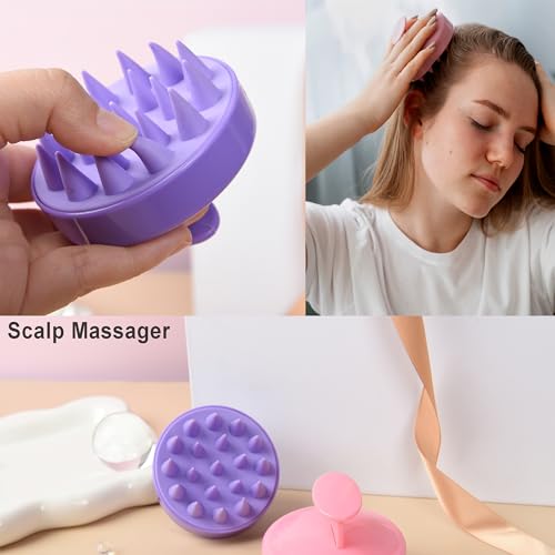 12 Pcs Hair Brush Set with Continuous Hair Spray Bottle for Women, Rat Tail Combs for Toddlers, Soft Scalp Massager, Detangling Hairbrush for Wet Dry Curly Hair (purple) - color: Purple