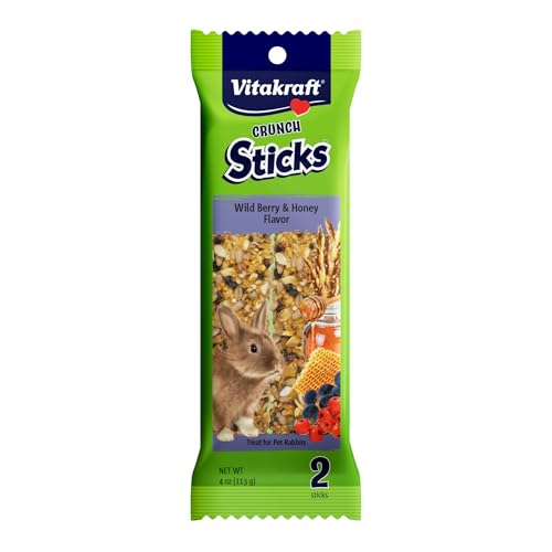 Vitakraft Crunch Sticks Rabbit Treat Wild Berry and Honey Flavor with Natural Grains and Honey Enriched with Essential Nutrients Baked on Wooden Stick to Encourage Chewing and Long Lasting Enjoyment