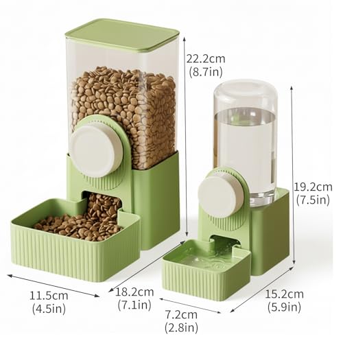 Hanging Automatic Pet Food Water Dispenser,Gravity Bunny Water Food Bowl Dispenser for Cage Kitten Rabbit,Puppy and Chinchilla Hedgehog Ferret (Green)