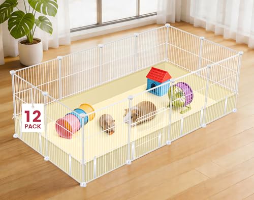 VISCOO 12 Panels Guinea Pig Cages, 48" x 24" x 16" DIY Small Animal Playpen | with Waterproof Mat,C&C Cage for Guinea Pigs, Bunny, Hamsters, Indoor Portable Metal Wire Yard Fence Rabbit Cage - color: White 12 P-A